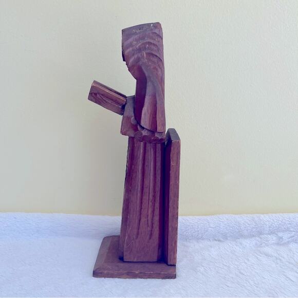 Vtg Carved Wood Monk Religious Art Statue Bible Rosary Cross Praying Altar - Picture 4 of 8